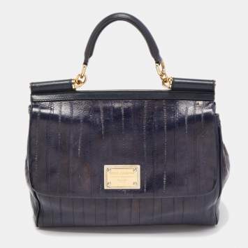 Pre Owned Dolce & Gabbana Blue Eel Leather Large Miss Sicily Bag