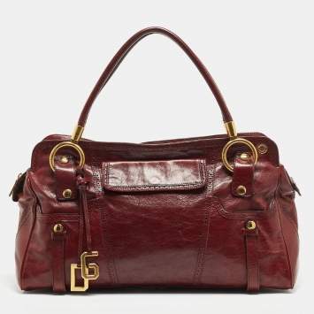 Pre Owned Dolce & Gabbana Dark Red Leather Brogues Oversized Satchel