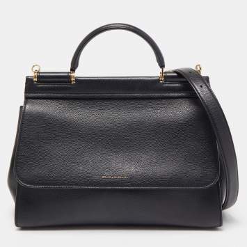 مملوكة مسبقًا Dolce & Gabbana Black Leather Sicily Flap Top Handle Bag