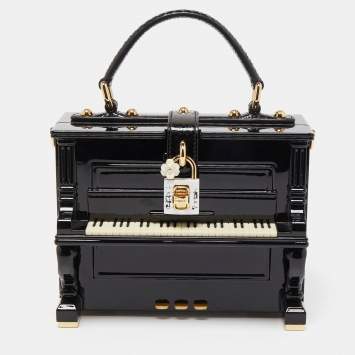 Pre Owned Dolce & Gabbana Black/White Acrylic and Watersnake Leather Piano Box Top Handle Bag