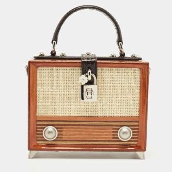 Pre Owned Dolce & Gabbana Black/Brown Wood and Snakeskin Radio Box Top Handle Bag