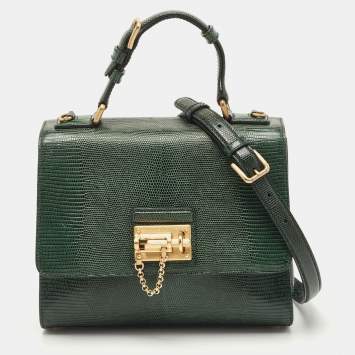 Pre Owned Dolce & Gabbana Green Lizard Embossed Leather Medium Miss Monica Top Handle Bag