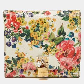 Pre Owned Dolce & Gabbana Multicolor Leather Padlock Trifold Compact Wallet