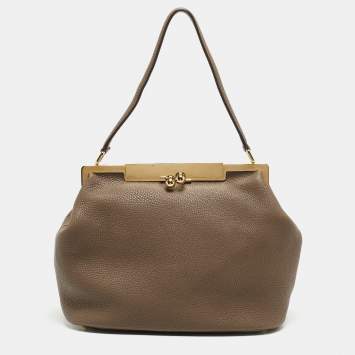 Pre Owned Dolce & Gabbana Beige Leather Frame Hobo