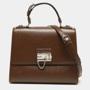 Pre Owned Dolce & Gabbana Brown Leather Large Miss Monica Top Handle Bag