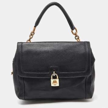 Pre Owned Dolce & Gabbana Black Leather Padlock Top Handle Bag