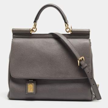 Pre Owned Dolce & Gabbana Grey Leather Medium Miss Sicily Satchel