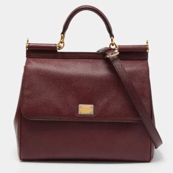 Pre Owned Dolce & Gabbana Burgundy Leather Large Miss Sicily Top Handle Bag