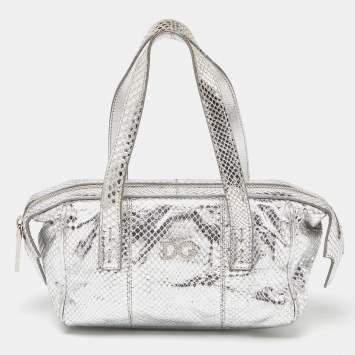 Pre Owned Dolce & Gabbana Silver Watersnake Leather Baguette Bag