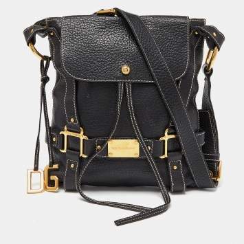 Pre Owned Dolce & Gabbana Black Leather Messenger Bag