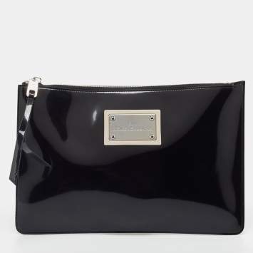 Pre Owned Dolce & Gabbana x Kim Kardashian Black Patent Leather Zip Slim Clutch