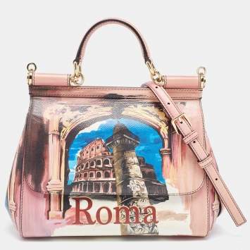 Pre Owned Dolce & Gabbana Multicolor Rome Printed Leather Medium Miss Sicily Top Handle Bag