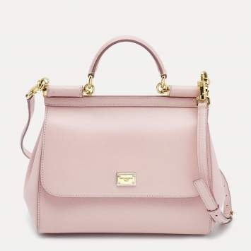 Pre Owned Dolce & Gabbana Pink Leather Medium Miss Sicily Top Handle Bag