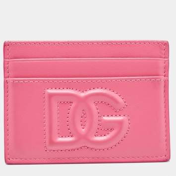 Pre Owned Dolce & Gabbana Pink Leather DG Logo Card Holder