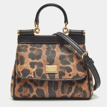 Pre Owned Dolce & Gabbana Beige/Black Coated Canvas and Leather Micro Miss Sicily Top Handle Bag