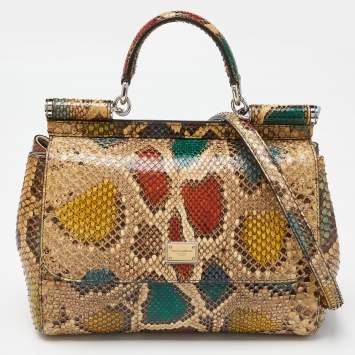 Pre Owned Dolce & Gabbana Multicolor Python Medium Miss Sicily Top Handle Bag