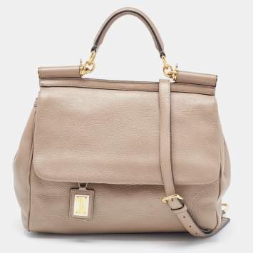 Pre Owned Dolce & Gabbana Grey Leather Large Miss Sicily Top Handle Bag