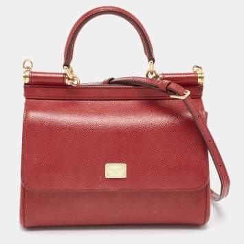 Pre Owned Dolce & Gabbana Dark Red Leather Small Miss Sicily Top Handle Bag