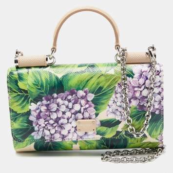 Pre Owned Dolce & Gabbana Multicolor Floral Print Leather Miss Sicily Von Wallet on Chain