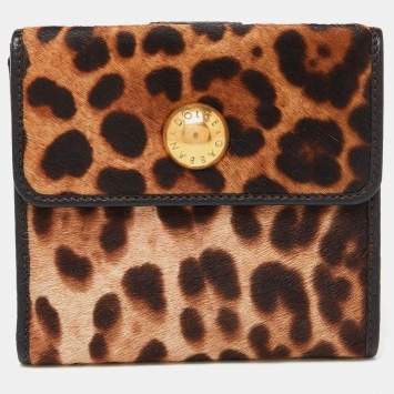 Pre Owned Dolce & Gabbana Brown Leopard Print Calfhair and Leather French Wallet