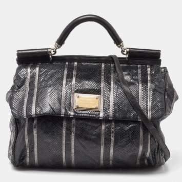 Pre Owned Dolce & Gabbana Black Snakeskin and Leather XL Miss Sicily Top Handle Bag