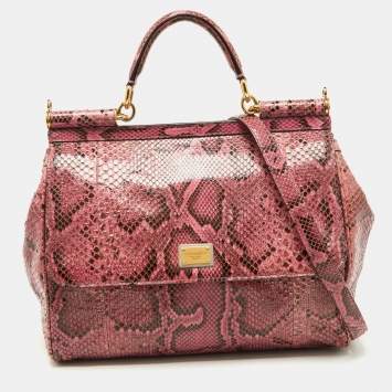 Pre Owned Dolce & Gabbana Pink Python Large Miss Sicily Top Handle Bag