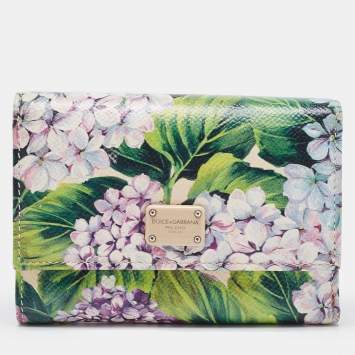 Pre Owned Dolce & Gabbana Multicolor Floral Print Leather Trifold Wallet
