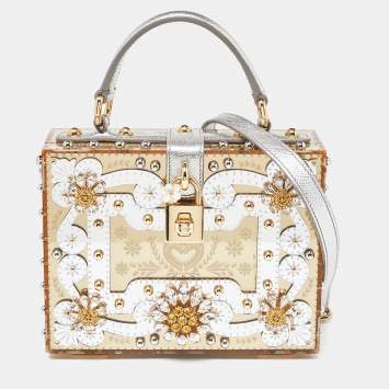 Pre Owned Dolce & Gabbana Gold Acrylic and Leather Crystal Embellished Dolce Box Bag