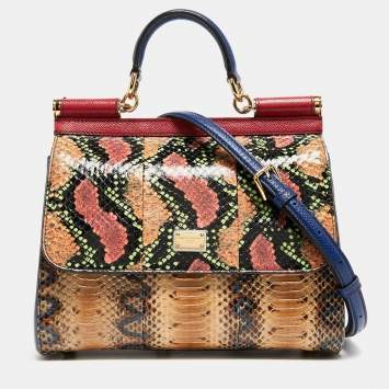 Pre Owned Dolce & Gabbana Multicolor Python Leather Medium Miss Sicily Top Handle Bag