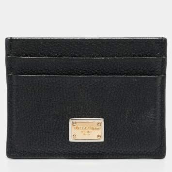 Pre Owned Dolce & Gabbana Black Leather Logo Card Holder   