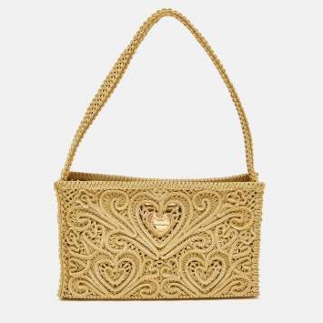 Pre Owned Dolce & Gabbana Gold Lurex Fabric Shoulder Bag