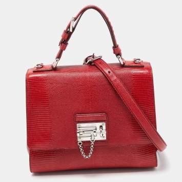 Pre Owned Dolce & Gabbana Red Lizard Embossed Leather Medium Miss Monica Top Handle Bag