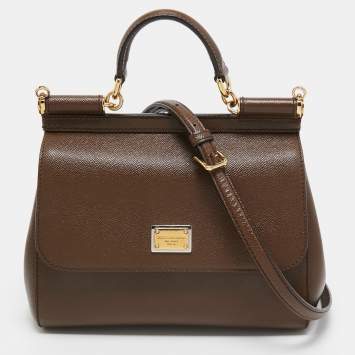 Pre Owned Dolce & Gabbana Brown Leather Medium Miss Sicily Top Handle Bag
