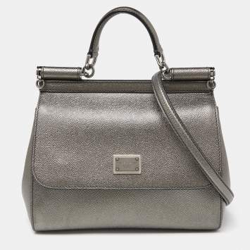 Pre Owned Dolce & Gabbana Metallic Leather Medium Miss Sicily Top Handle Bag