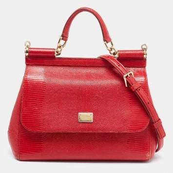 Pre Owned Dolce & Gabbana Red Leather Medium Miss Sicily Handle Bag
