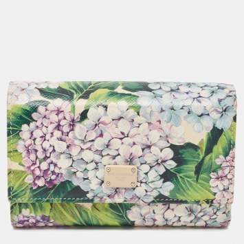 Pre Owned Dolce & Gabbana Multicolor Floral Print Leather Trifold Wallet