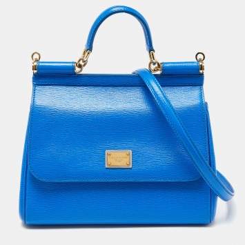Pre Owned Dolce & Gabbana Blue Leather Medium Miss Sicily Top Handle Bag