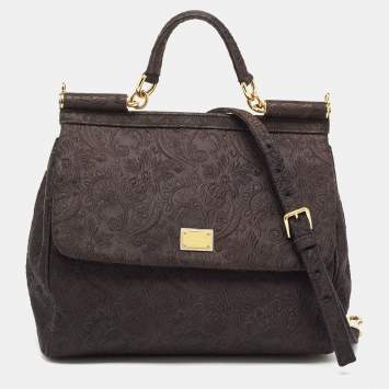 Pre Owned Dolce & Gabbana Black Brocade Fabric Large Miss Sicily Top Handle Bag