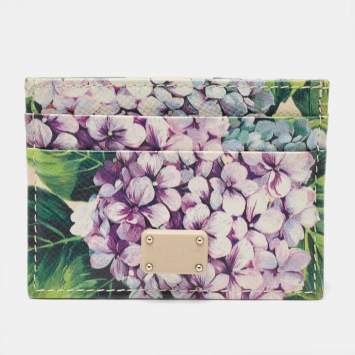 Pre Owned Dolce & Gabbana Multicolor Floral Print Leather Card Holder