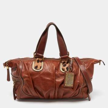 Pre Owned Dolce & Gabbana Brown Leather and Calfhair Satchel