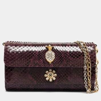 Pre Owned Dolce & Gabbana Purple Python Chain Clutch