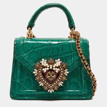 Pre Owned Dolce & Gabbana Green Crocodile Micro Devotion Bag