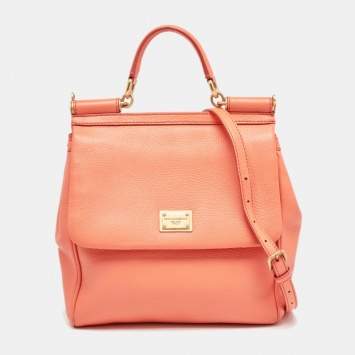 Pre Owned Dolce & Gabbana Orange Leather Medium Miss Sicily Bag