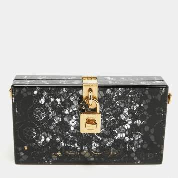 Pre Owned Dolce & Gabbana Black Acrylic Lace Dolce Box Clutch