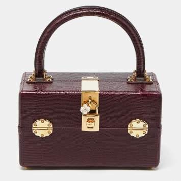 Pre Owned Dolce & Gabbana Burgundy Iguana Embossed Leather Box Bag