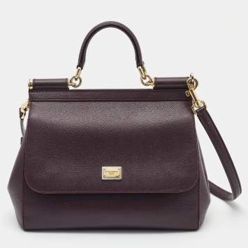 Pre Owned Dolce & Gabbana Burgundy Leather Medium Miss Sicily Top Handle Bag