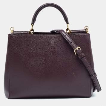 Pre Owned Dolce & Gabbana Burgundy Leather Sicily Top Handle Bag