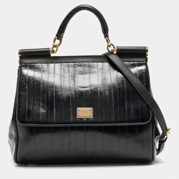 Pre Owned Dolce & Gabbana Blue Eel Leather Large Miss Sicily Bag