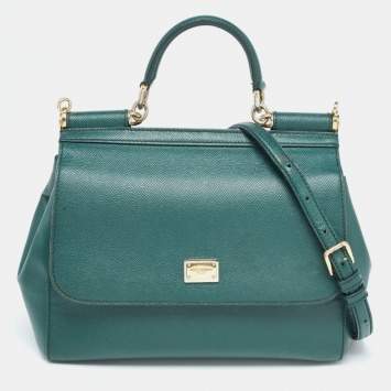 Pre Owned Dolce & Gabbana Green Leather Medium Miss Sicily Handle Bag