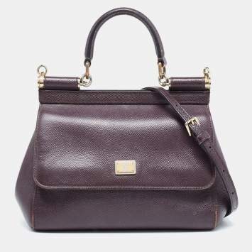 Pre Owned Dolce & Gabbana Burgundy Leather Small Miss Sicily Top Handle Bag